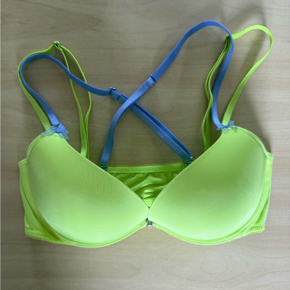 Victoria's Secret Neon Yellow and Blue Bra